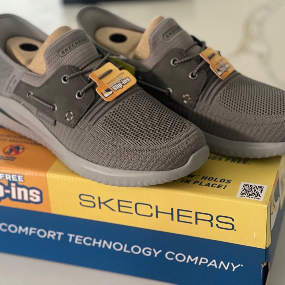 Skechers Delson 3.0 Roth Gray Slip-On Shoes memory foam